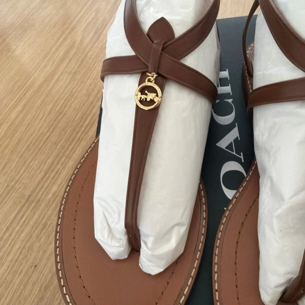 Coach Lydia Leather Sandal in Saddle (Brown) size 9.5 B women new